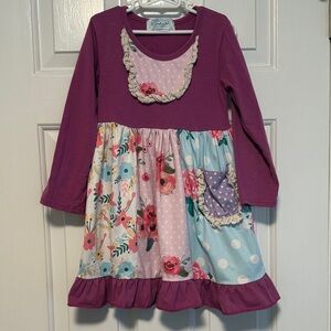 Purple and Floral Patchwork Kids Dress